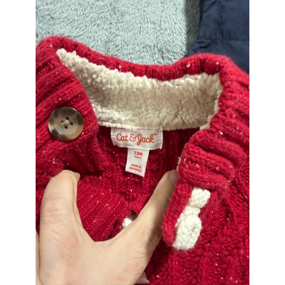 Baby Boy 12M‎ Bundle Cat & Jack Red Sweater George Argyle Vest Puffer Dinosaur - Picture 3 of 5
